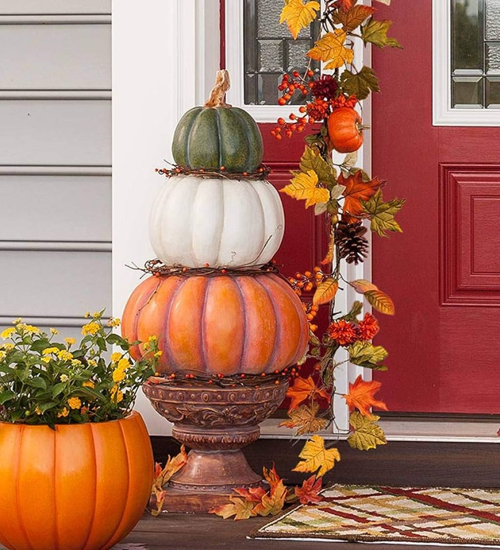 Picture of: Amazon.com: Plow & Hearth Pumpkin Stack Topiary with Urn –