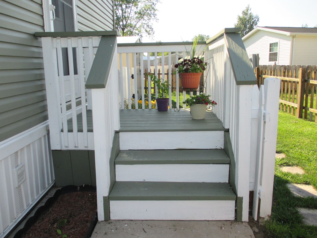 Picture of: My side entrance deck/porch re-stained with two Behr solid color