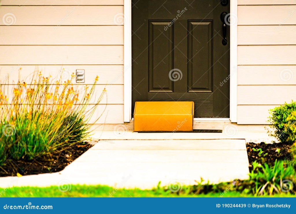 Picture of: Package Delivered To Front Door of Modern Home Stock Image – Image