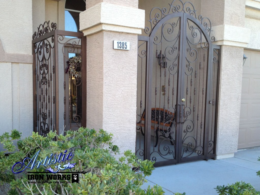 Picture of: Wrought iron entry gate and porch enclosure  Wrought iron front